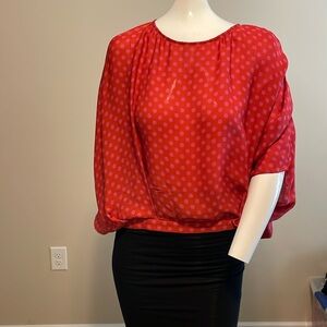 HAUTE HIPPIE SILK DRAPED CROP TOP SM NWOT CORAL WITH PINK POLKA DOTS BLOUSE NWOT